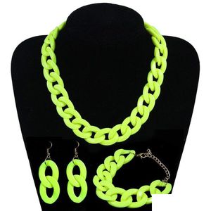Bracelet, Earrings & Necklace Designer Original Fluorescent Color Acrylic Chain Fashion 3-Piece Jewelry Drop Delivery Sets Dhatb