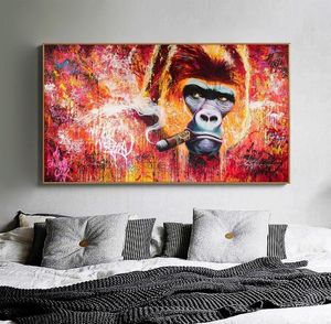 Abstract Wall Art Canvas Animal Oil Painting Gorilla Smoking Cigar Funny Poster Prints Picture for Living Room Modern Home Decor C1771119