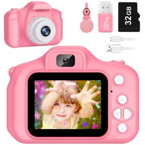Камеры игрушек пленка детская камера Toy 1080p Высокопроизводительная цифровая камера 2-дюймовый экран IPS Dual Lens Selfie Camerrens Kinder Camera Gutder с 32 ГБ SD Card WX5.28