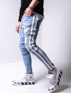Side Striped Ripped Jean Mens Fashion Denim Long Pencil Pants Clothes Male Black High Street Slim Biker Jeans5671948