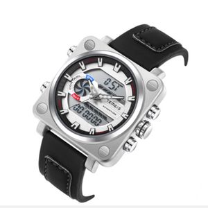 TEMEIS Square wielofunkcyjne elektroniczne zegarki męskie Watch Watch Watch LED Stopwatch Trwałe skórzane paski na rękę 276U