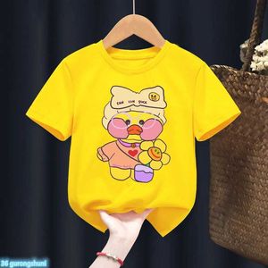 Tシャツ新しいかわいいカワイイTシャツlalafanfan tシャツぬいぐるみおもちゃ漫画漫画子供服リトルボーイズ/女の子ユニセックスイエローティーントップD240529