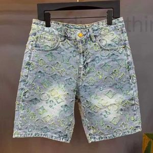 Mäns jeans designer märke sommar tunna denimshorts, populära på internet, fashionabla jacquard capris, ljus lyx, trendiga varumärke, high-end casual byxor ju2i