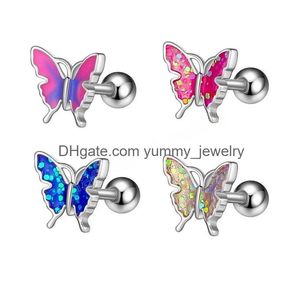 Tongue Rings Rainbow Sequins Butterfly Piercing Barbell 14G Surgical Steel Bars Tounge Ring Uni Jewelry Drop Delivery Body Dhwg5