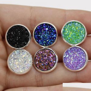 Stud New 12Mm Round Druzy Stone Earrings Bling Drusy Resin Sier For Women Ladies Fashion Handmade Jewelry In Bk Drop Delivery Dhd8N
