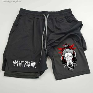 Męskie spodenki Jujutsu Kaisen Anime Graphic 2 w 1 Szorty kompresyjne dla mężczyzn Szybkie suche lekkie spektakle Shorts Athletic Activewear Q240529