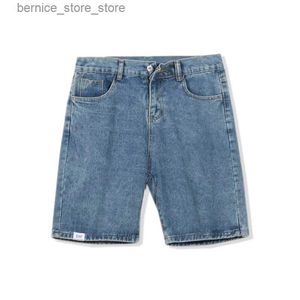 Męskie spodenki Summer Mens Męskie Niebieskie Dżinsowe Szorty Mężczyzna Y2K Koreańska moda cienki prosta kwartale dżinsowe Krótkie dżinsy Q240529