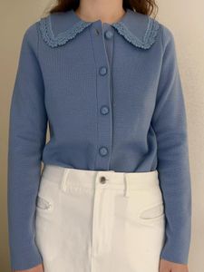 Dzian Knits Bettany Merino Wool Cardigan w vintage Blue