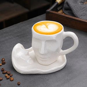 Mugs European-Style Portrait Sculpture Ceramic Coffee Cup Set Creative Couple Water Cups Gift Snack Cakes Plate Tray Modern Style Mug
