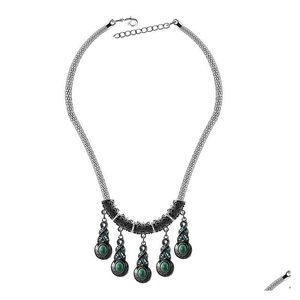 Örhängen halsband mode etnisk stil uttalande halsband set turkosa kvinnor smycken 2 st -uppsättningar för hummer drop leverans dhwor