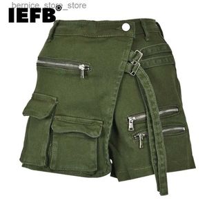 Mäns shorts iefb nischlastficka design denim shorts mens lösa höga midja män kläder 2023 stilfulla manliga kläder ny modetrend Q240529