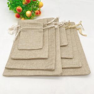 Gift Wrap 5pcs Linen Burlap Jute Bags Sack Bag Drawstring Pouches Handmade Sachet Webbing Gifts Packaging Storage