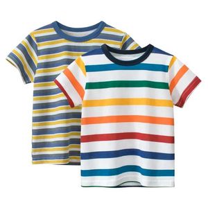 T-shirts 2024 Summer New Short Sleeve T-shirt Boys Girls Striped Cotton Top Children T Shirt O-Neck Kids Clothes Dropshipping d240529