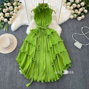 High End Formal Dress with Sweet Wood Ear Edge Slim Fit Long Heavy-Duty Pleated Chiffon High-End Exquisite Dress Spring and Summer