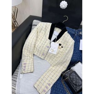 coat 2023 Women's Jackets New Plaid Tweed Sweet Jacket Women Deep V Neck Long Sleeve Single Breasted Loose Short Vintage Coat