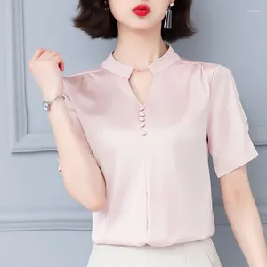 Women's Blouses 2024 Fashion Summer Woman Elegant Short Sleeve Shirts And Youth Tops Women's Satin Blouse Silk Blusas Para Mujer 5379 50