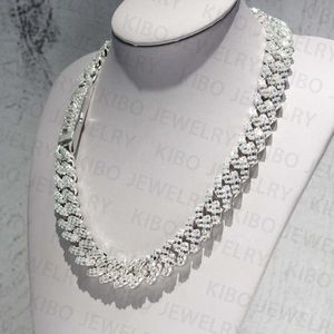 Iced Out Chaine For Mens Sterling Sier Chains Baguette Cut Moissanite Diamond 18Mm VVS Cuban Link Chain