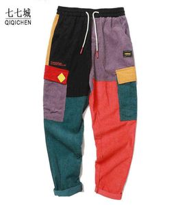 Układki bioderowe Mężczyzny Cord Corbor Color Block Patchwork Harem Pant Vintage Streetwear HARAJUUKU JOGGER PRZEDMIOTY 2021 G12088365025