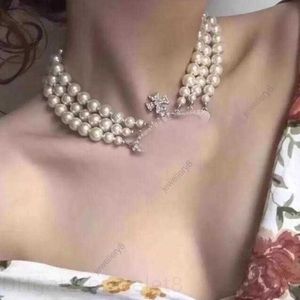 Designer Multilayer Pearl Rhinestone Luxury Orbit Necklace Clavicle Chain Baroque Pearl Necklaces Women Wedding Party necklaces High Quatily