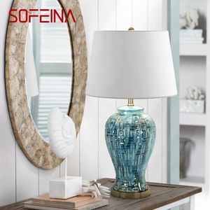 Tischlampen Sofeina zeitgenössische Keramiklampe LED Creative American Style Blue Schreibtisch Licht für Dekor Wohnzimmer Schlafzimmer