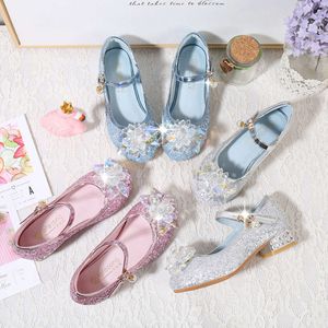 Высокие каблуки девочек весны и осенью новая мода маленькая девочка принцесса одинокая детская хрустальная обувь L2405