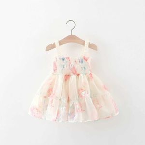 Girl's Dresses Summer New Girl Baby Dress with Butterfly Wings and Flower Hand Painted Style on the Back H240530