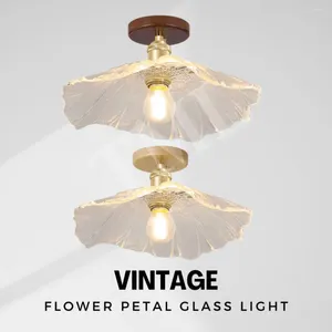 Taklampor vintage stil blommor kronblad glas ljus valnöt tall trä e27 glödlampa tml