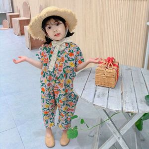 Kläder 2020 Summer Floral Overalls Jumpsuit Casual Japanes Korean Girls Palysuit Baby Kids kläder L2405