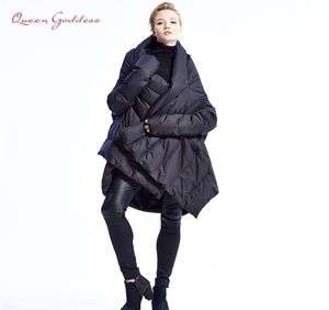 Neue Mode Frauen039s Down Jacket Cloaks Europäische Designerin Asymmetrische Länge Wintermantel weibliche Parkas Plus Size Outwear 2011253751756