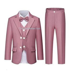 Boys Pink Formal Stup Set Child Nail Wedding Birthday Pography Performance Costume Kids Blazer Vest pantaloni Bowtie Outfit 240527
