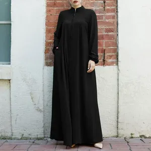 Partykleider Arabian V-Ausschnitt Kleid für Frauen Dubai Abayas Herbstrobe marokkanische Abaya Solid Full Sleeve Muslim Femme Vestidos