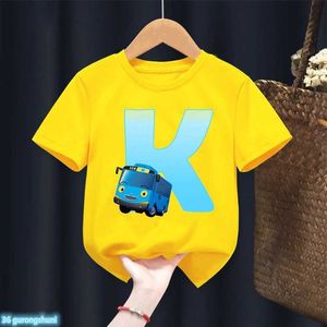 T-shirts t-shirt for boys Funny Cartoon Tayo And Little Friends Letter Print Name Boys clothes summer kids tshirt yellow short sleeve tee d240529