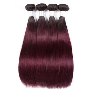 Hår wefts tb 99J Dark Bourgogne Hair Bundle Straight Hair Bundle Brasilien Vin röd obearbetad jungfruvävd hårförlängning Q240529