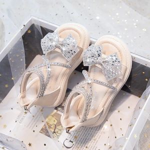 Rhinestones Bow Little Girl Sandals Girls Sandals Summer Kids Shoes Child Sandals Princess Beach Shoes Size 34 2 To 8 Years 240524