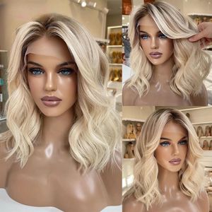 13x4 Honey Blonde Ombre Human Hair Wig Body Wave Brazilian Short Lace Front Wigs for Women Preplucked HD Transparent Lace Wig