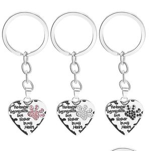 Key Rings 12 Pcs/Lot Chain No Longer By My Side But In Heart Paw Print Keychain Pet Animal Lovers Memorial Friend Ring Drop Delivery Dhqvz