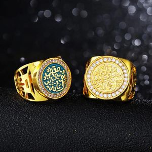 Cluster Rings Personality Gold Plated Zircon Muslim Ring Religious Jewelry Men Hip Hop Fashion Accessories
