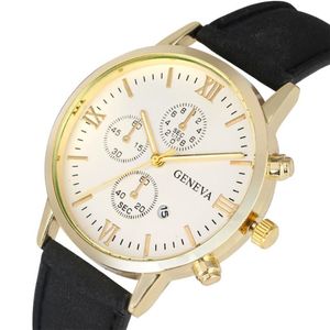 Decoration Fake Chronograph Dial Quartz Men's Watch Stylish Casual Mens Leather Wrist Watches Auto-Date Display Male Wristwatche W 244C
