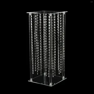 Party Decoration Fashion Flower Pedestal Vase With Hanging Crystal Pärlor Rensa pelarstativ Akryl Centerpiece Wedding Table Decor Decor