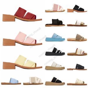 New Designer Women slide Woody flat sandals canvas slippers rubber slides white black pink Khaki bordeaux lace Lettering Fabric womens summer outdoor shoes