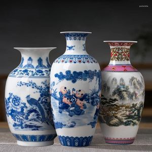 Vase Jingdezhen Blue White Porcelain Vase Vase Lscape Painting Tabletop Flower Modern Chinese Home TVキャビネットセラミック