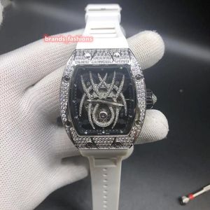 Design Amazing Men's Trend Watch Silver Stainless Steel Case Watch Full Diamond Watch Rubber Strap Automatic Mechanical Wristwatch 168K