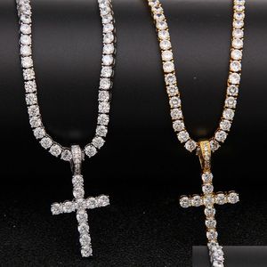 Pendant Necklaces Mens Hip Hop Cross For Male Cubic Zirconia Cz Iced Out Bling Rapper Chains Hiphop Jewelry Gift Drop Delivery Pendant Dhgnj