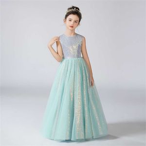 Dideyttawl o-boyun yakalı elbise parlak tül çiçek kız elbise kolsuz çocuklar doğum günü resmi prenses önlük l2405
