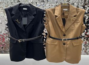 Brand Women Sleeveless Jackets Creative Pin Belt Coats Luxury Double Pockets Blazer Jacket Clothing7229116