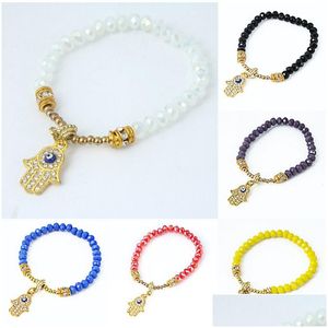 Charm Bracelets New Fashion 6Mm Glass Bead Chain Female Crystal Hand Of Fatima For Women Buddhas-Hand Bangle Diy Jewelry Drop Deliver Dhmiu