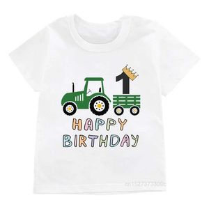 T-shirts pojkar Grattis på födelsedagen T-shirts Farm Tractor med krona nummer 1-9 tryckta tee-toppar för barn flickor vit mjuk t-shirt d240529