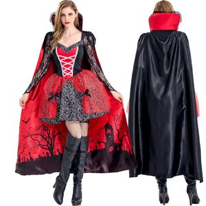 Sexig Red Cotton Blend Halloween Witch Costume Vampire Zombie Demon Queen outfit för kvinnors cosplayfest AST165483