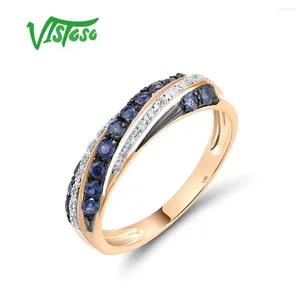 Klusterringar Vistoso Real 14K 585 Rose Gold Ring for Women Sparkling Diamond Delicate Wedding Engagement Gifts Fina smycken