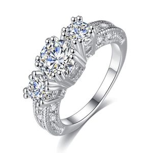 Three Stone Rings Luxury Cubic Zirconia Gemstone Cz Gold Sier Plated Wedding Diamond Ring For Women Ladies Engagement Jewelry Drop De Dhsl5